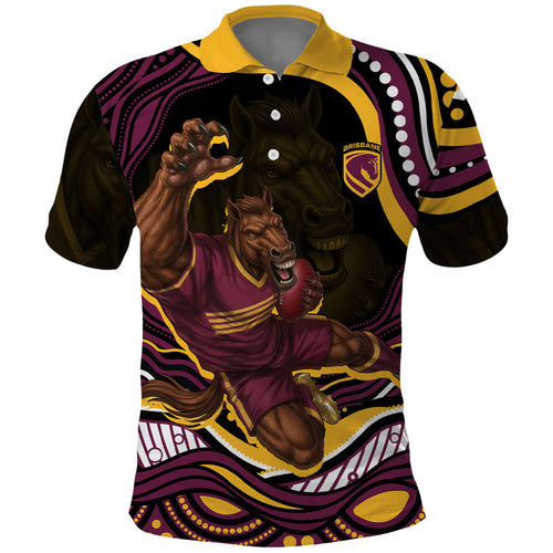 Personalized Brisbane Broncos Polo Shirt Aboriginal Dot Art - Dreamtime Rugby Mascot