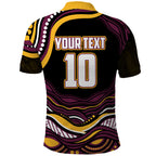 Personalized Brisbane Broncos Polo Shirt Aboriginal Dot Art - Dreamtime Rugby Mascot
