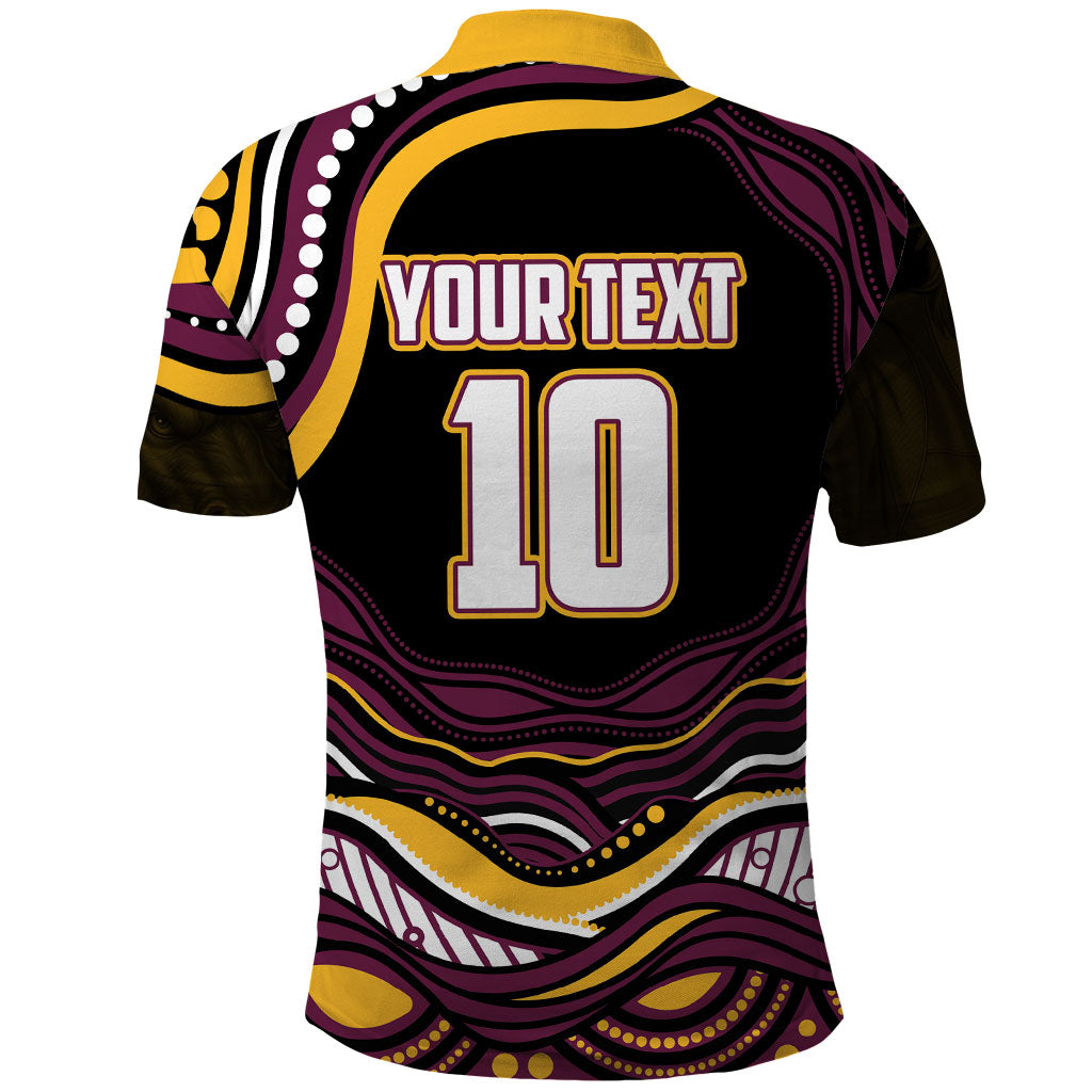 Personalized Brisbane Broncos Polo Shirt Aboriginal Dot Art - Dreamtime Rugby Mascot