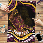 Personalized Brisbane Broncos Puzzle Aboriginal Dot Art - Dreamtime Rugby Mascot