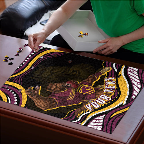Personalized Brisbane Broncos Puzzle Aboriginal Dot Art - Dreamtime Rugby Mascot