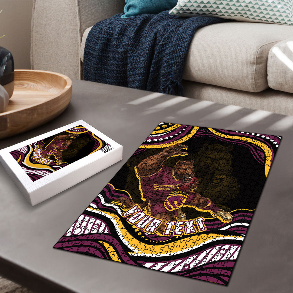 Personalized Brisbane Broncos Puzzle Aboriginal Dot Art - Dreamtime Rugby Mascot