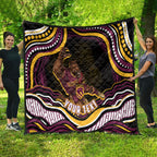 Personalized Brisbane Broncos Quilt Aboriginal Dot Art - Dreamtime Rugby Mascot