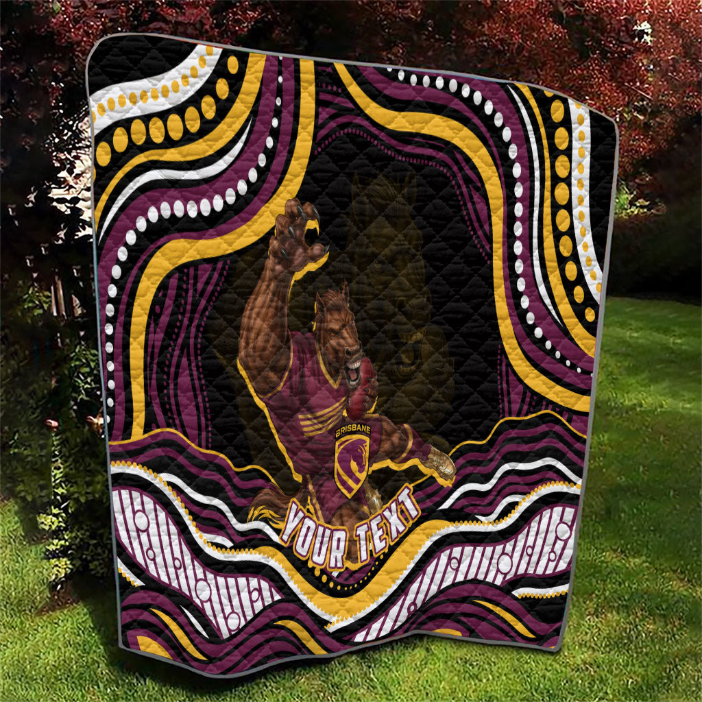 Personalized Brisbane Broncos Quilt Aboriginal Dot Art - Dreamtime Rugby Mascot