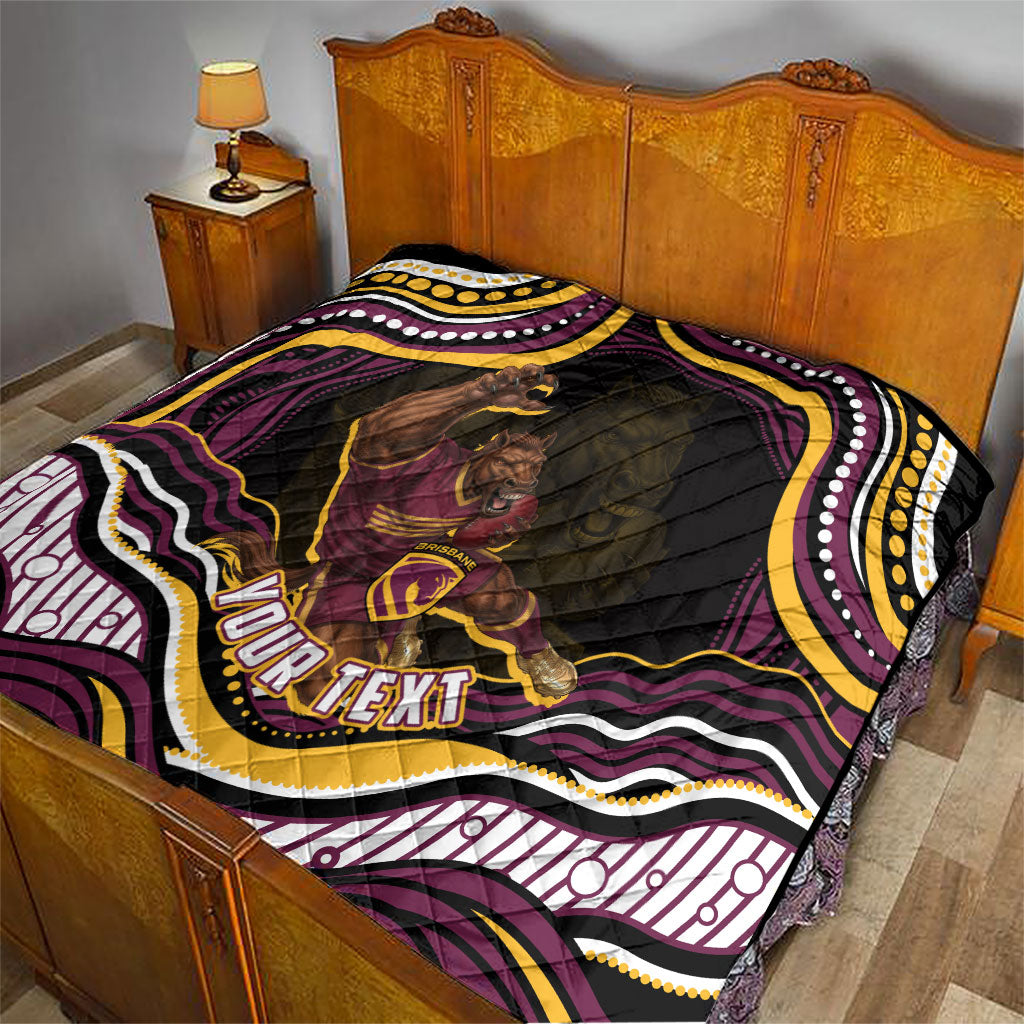 Personalized Brisbane Broncos Quilt Aboriginal Dot Art - Dreamtime Rugby Mascot