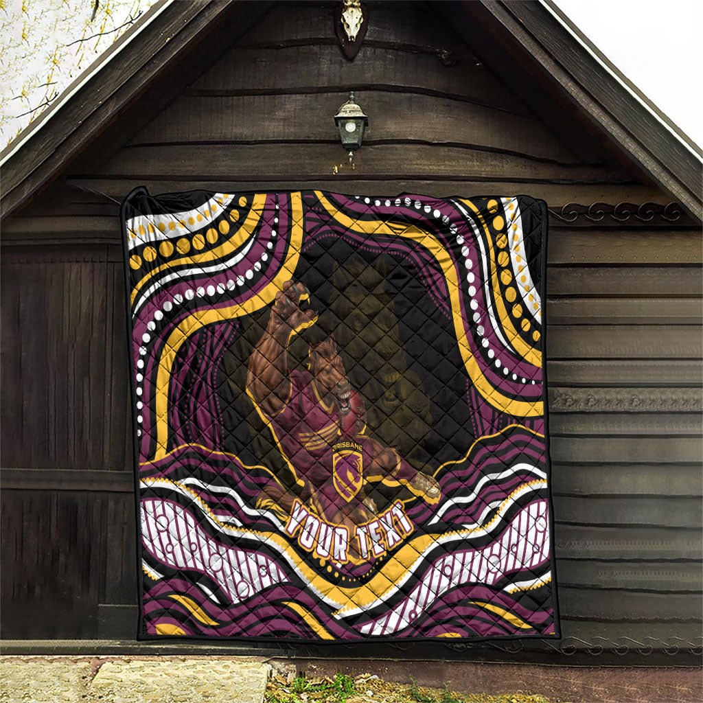 Personalized Brisbane Broncos Quilt Aboriginal Dot Art - Dreamtime Rugby Mascot