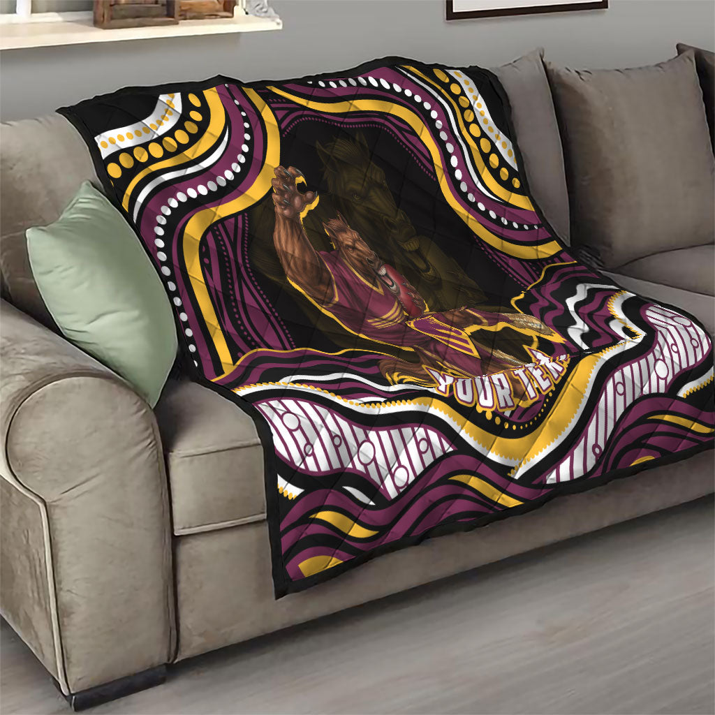 Personalized Brisbane Broncos Quilt Aboriginal Dot Art - Dreamtime Rugby Mascot