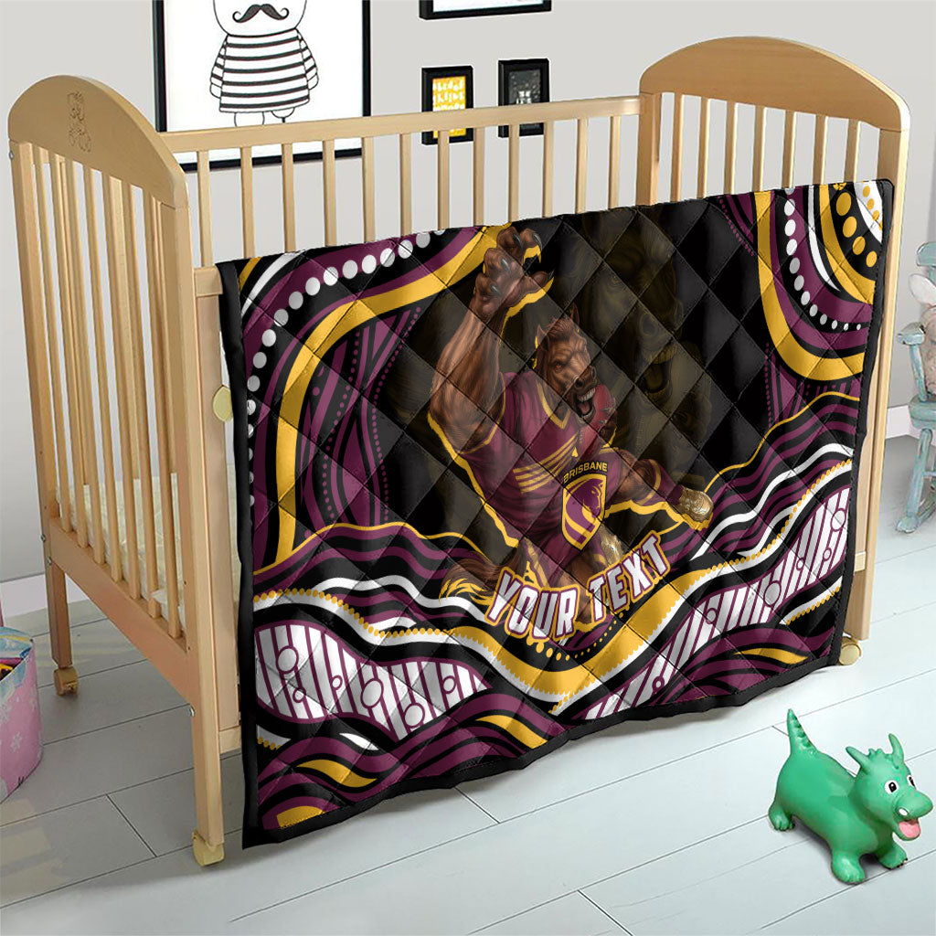 Personalized Brisbane Broncos Quilt Aboriginal Dot Art - Dreamtime Rugby Mascot