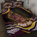 Personalized Brisbane Broncos Quilt Bed Set Aboriginal Dot Art - Dreamtime Rugby Mascot