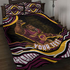 Personalized Brisbane Broncos Quilt Bed Set Aboriginal Dot Art - Dreamtime Rugby Mascot