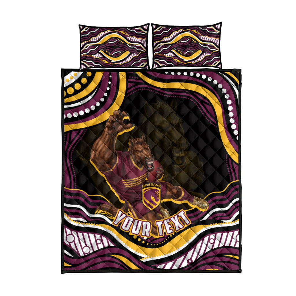 Personalized Brisbane Broncos Quilt Bed Set Aboriginal Dot Art - Dreamtime Rugby Mascot