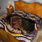 Personalized Brisbane Broncos Quilt Bed Set Aboriginal Dot Art - Dreamtime Rugby Mascot