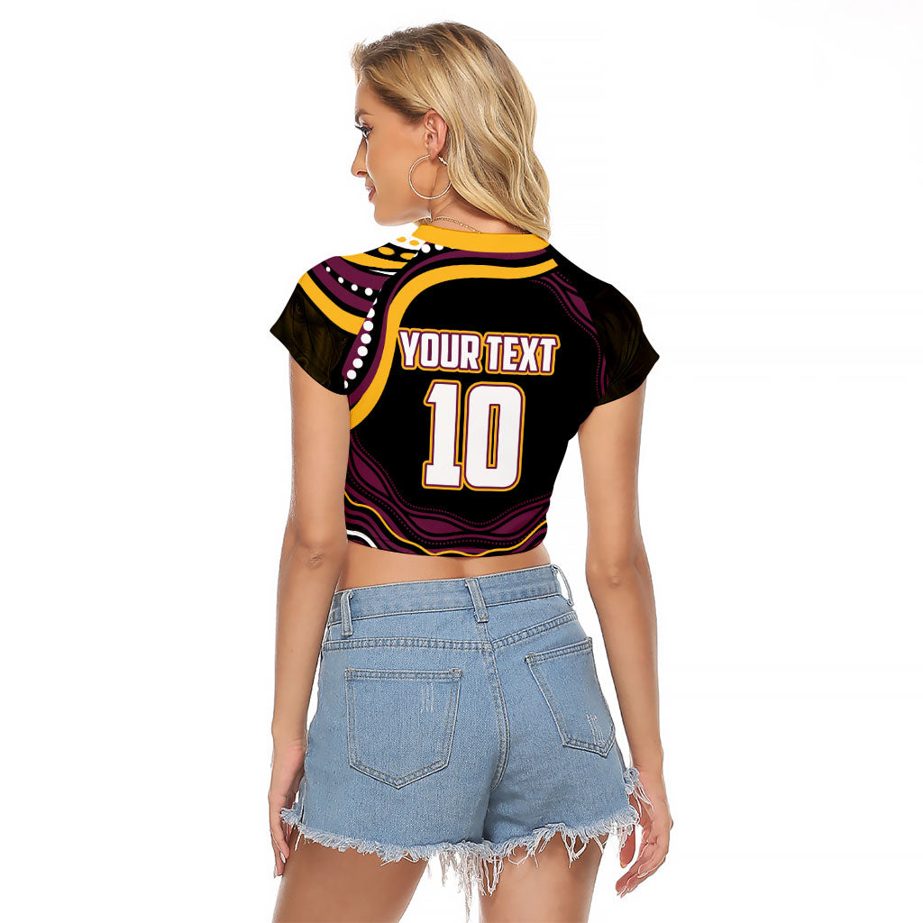 Personalized Brisbane Broncos Raglan Cropped T Shirt Aboriginal Dot Art - Dreamtime Rugby Mascot