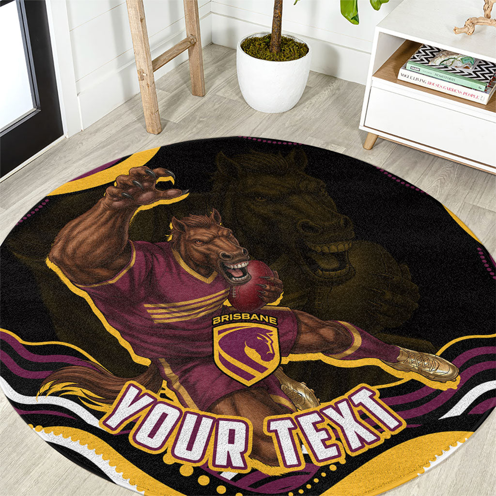 Personalized Brisbane Broncos Round Carpet Aboriginal Dot Art - Dreamtime Rugby Mascot