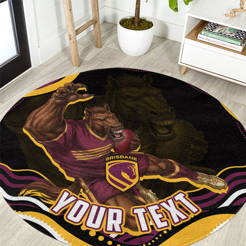 Personalized Brisbane Broncos Round Carpet Aboriginal Dot Art - Dreamtime Rugby Mascot