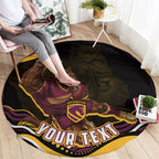 Personalized Brisbane Broncos Round Carpet Aboriginal Dot Art - Dreamtime Rugby Mascot