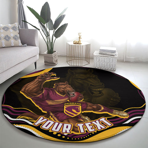 Personalized Brisbane Broncos Round Carpet Aboriginal Dot Art - Dreamtime Rugby Mascot