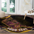 Personalized Brisbane Broncos Round Carpet Aboriginal Dot Art - Dreamtime Rugby Mascot