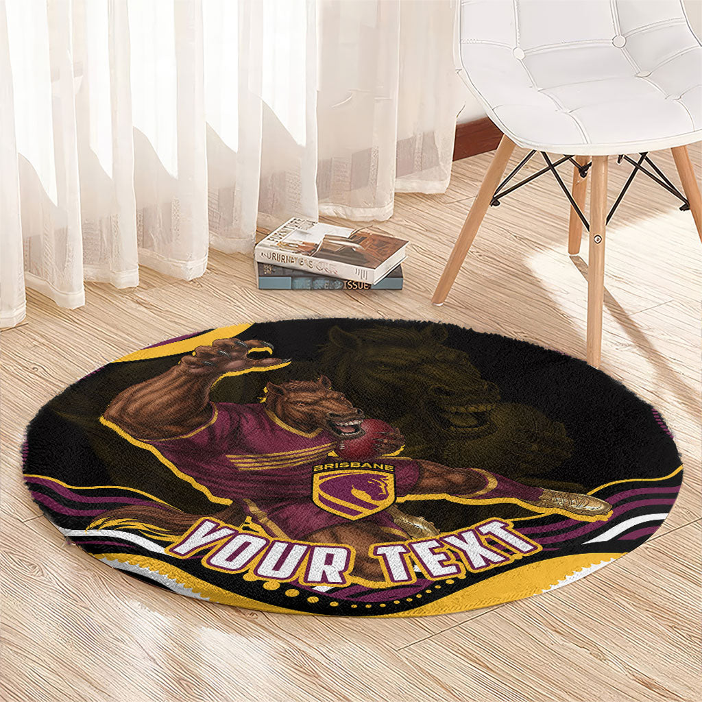 Personalized Brisbane Broncos Round Carpet Aboriginal Dot Art - Dreamtime Rugby Mascot