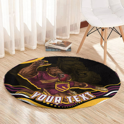 Personalized Brisbane Broncos Round Carpet Aboriginal Dot Art - Dreamtime Rugby Mascot