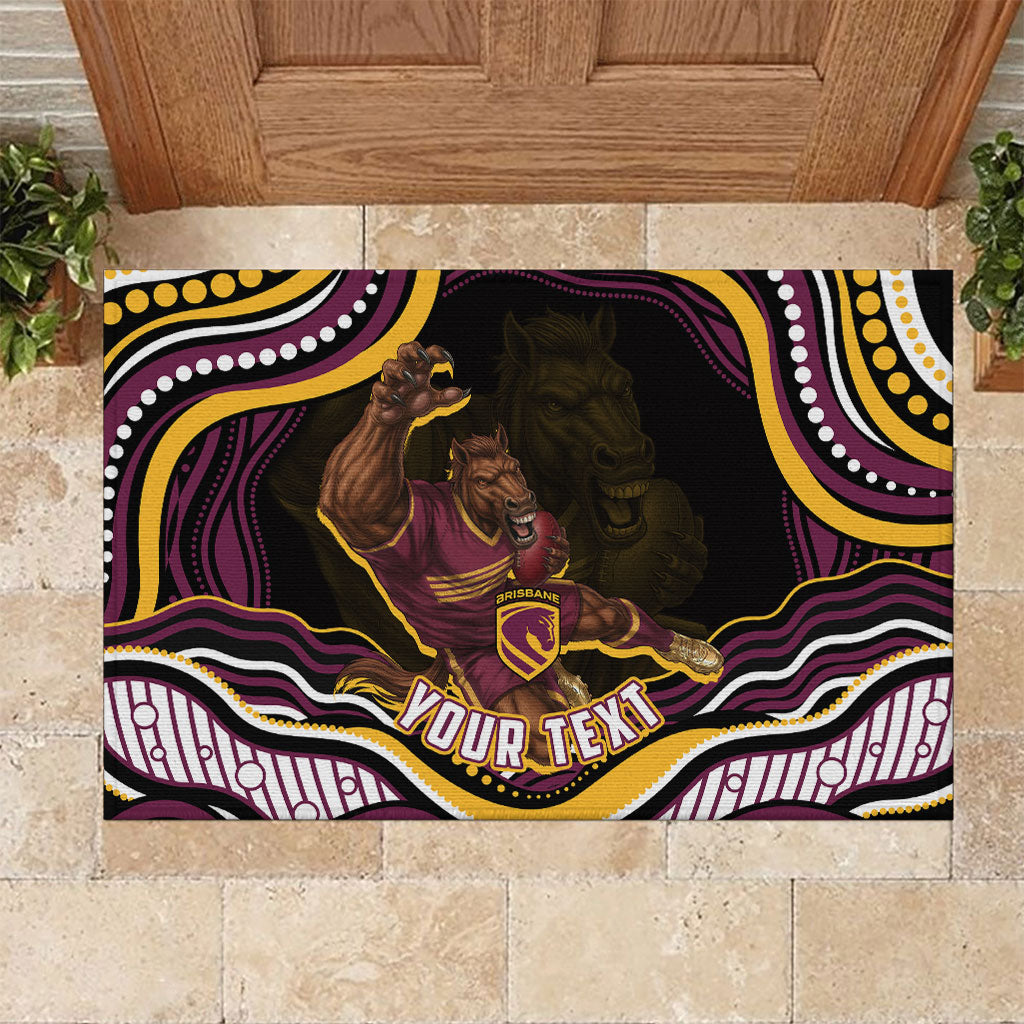 Personalized Brisbane Broncos Rubber Doormat Aboriginal Dot Art - Dreamtime Rugby Mascot