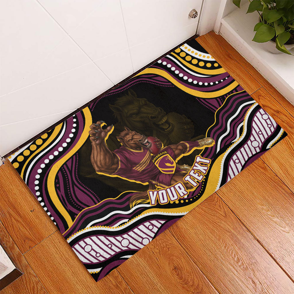 Personalized Brisbane Broncos Rubber Doormat Aboriginal Dot Art - Dreamtime Rugby Mascot