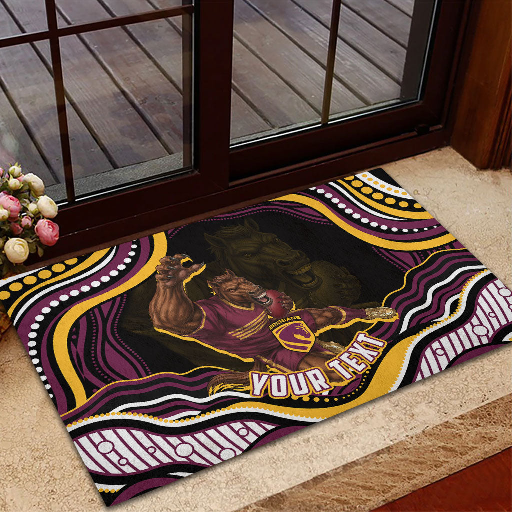 Personalized Brisbane Broncos Rubber Doormat Aboriginal Dot Art - Dreamtime Rugby Mascot