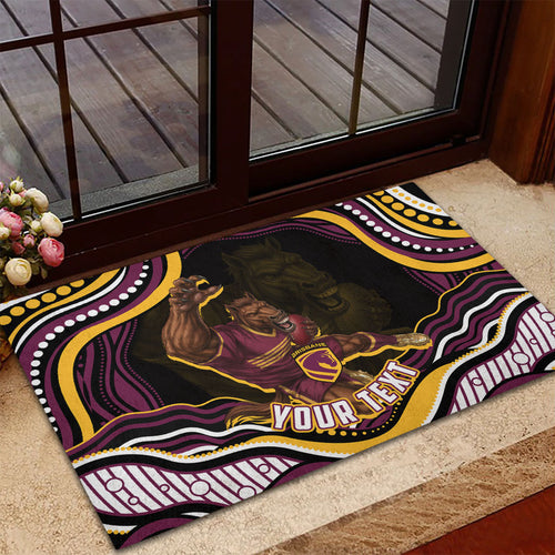 Personalized Brisbane Broncos Rubber Doormat Aboriginal Dot Art - Dreamtime Rugby Mascot