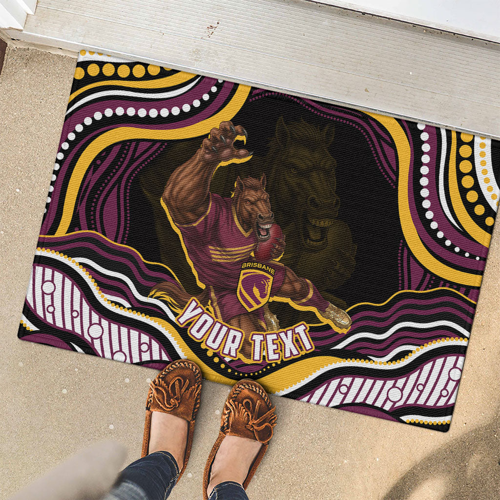 Personalized Brisbane Broncos Rubber Doormat Aboriginal Dot Art - Dreamtime Rugby Mascot