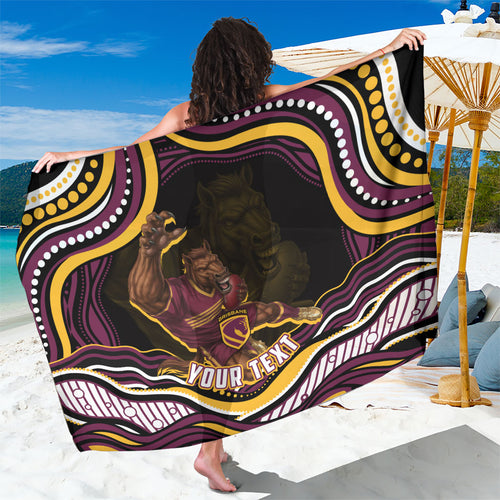 Personalized Brisbane Broncos Sarong Aboriginal Dot Art - Dreamtime Rugby Mascot