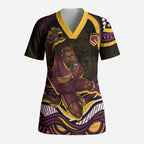 Personalized Brisbane Broncos Scrub Top Aboriginal Dot Art - Dreamtime Rugby Mascot