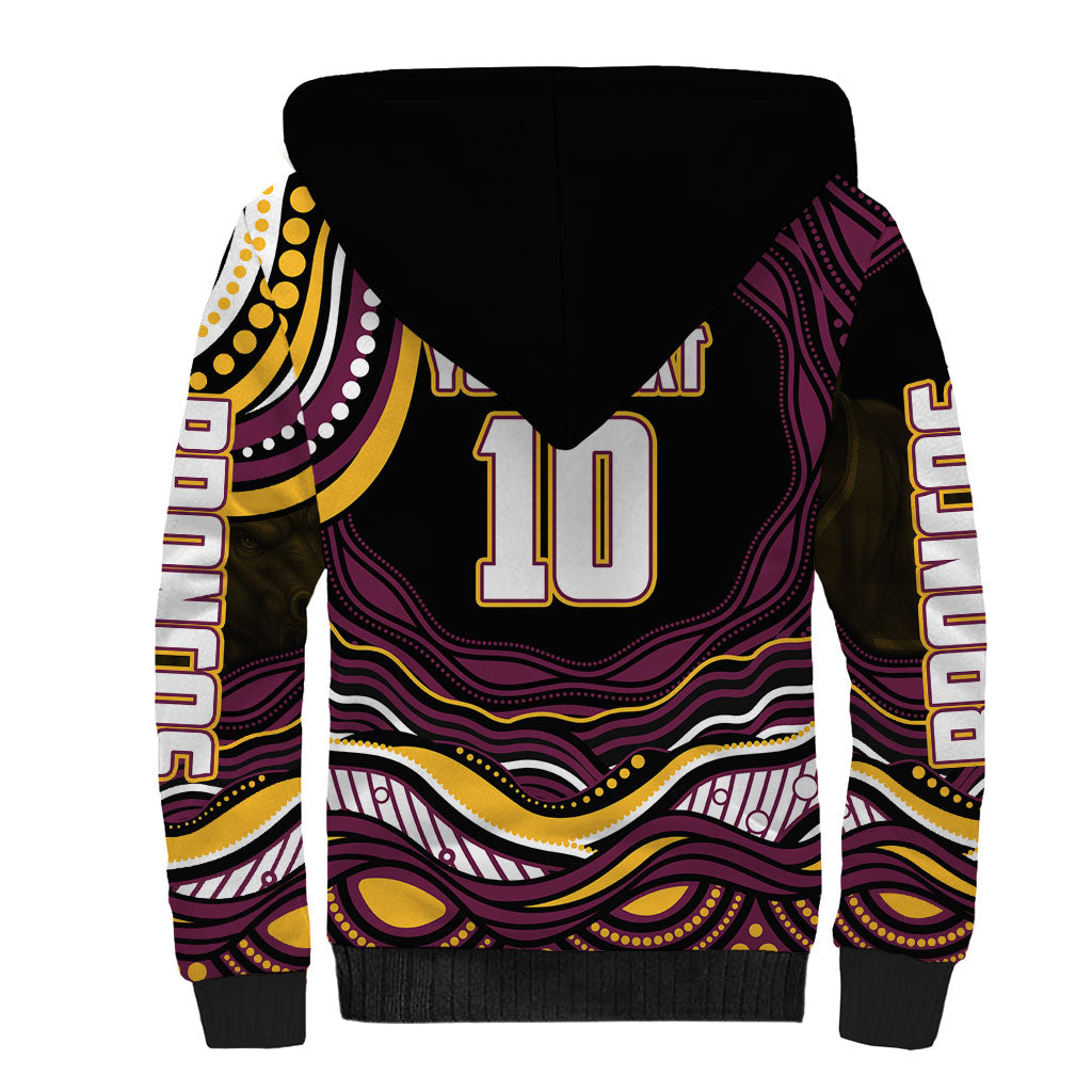 Personalized Brisbane Broncos Sherpa Hoodie Aboriginal Dot Art - Dreamtime Rugby Mascot