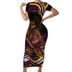 Personalized Brisbane Broncos Short Sleeve Bodycon Dress Aboriginal Dot Art - Dreamtime Rugby Mascot