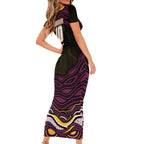Personalized Brisbane Broncos Short Sleeve Bodycon Dress Aboriginal Dot Art - Dreamtime Rugby Mascot