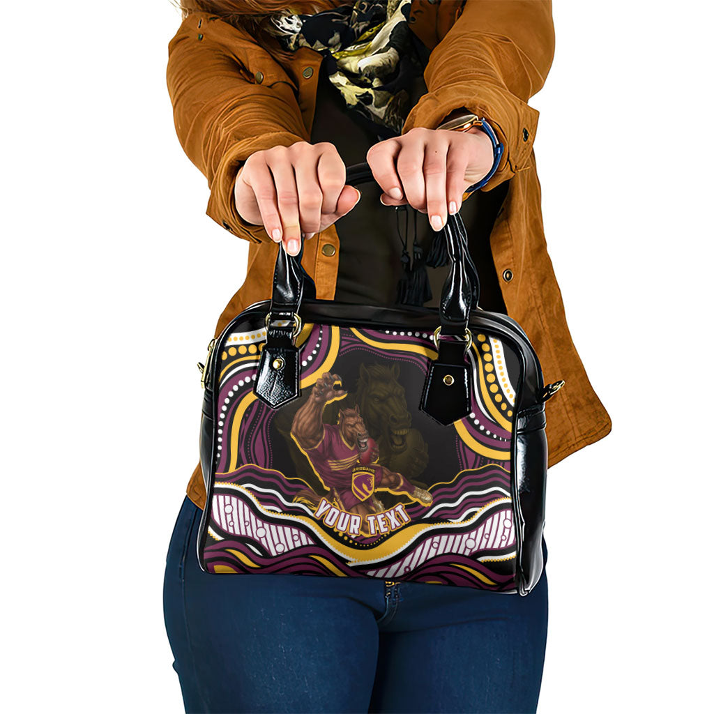 Personalized Brisbane Broncos Shoulder Handbag Aboriginal Dot Art - Dreamtime Rugby Mascot