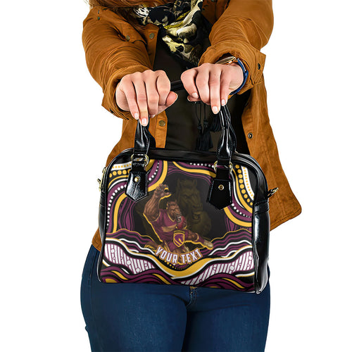Personalized Brisbane Broncos Shoulder Handbag Aboriginal Dot Art - Dreamtime Rugby Mascot