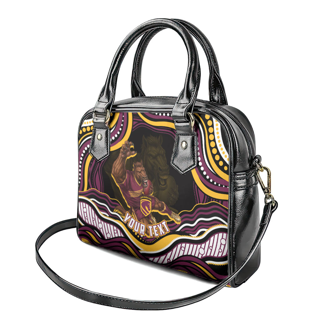 Personalized Brisbane Broncos Shoulder Handbag Aboriginal Dot Art - Dreamtime Rugby Mascot