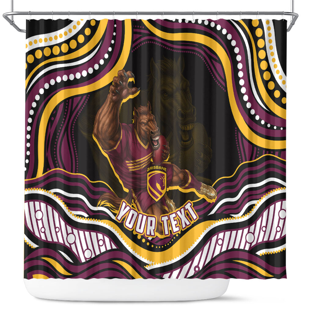 Personalized Brisbane Broncos Shower Curtain Aboriginal Dot Art - Dreamtime Rugby Mascot