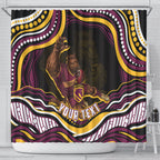 Personalized Brisbane Broncos Shower Curtain Aboriginal Dot Art - Dreamtime Rugby Mascot
