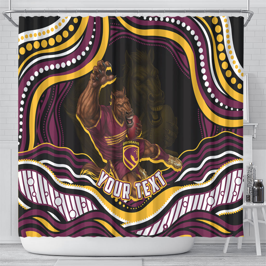 Personalized Brisbane Broncos Shower Curtain Aboriginal Dot Art - Dreamtime Rugby Mascot
