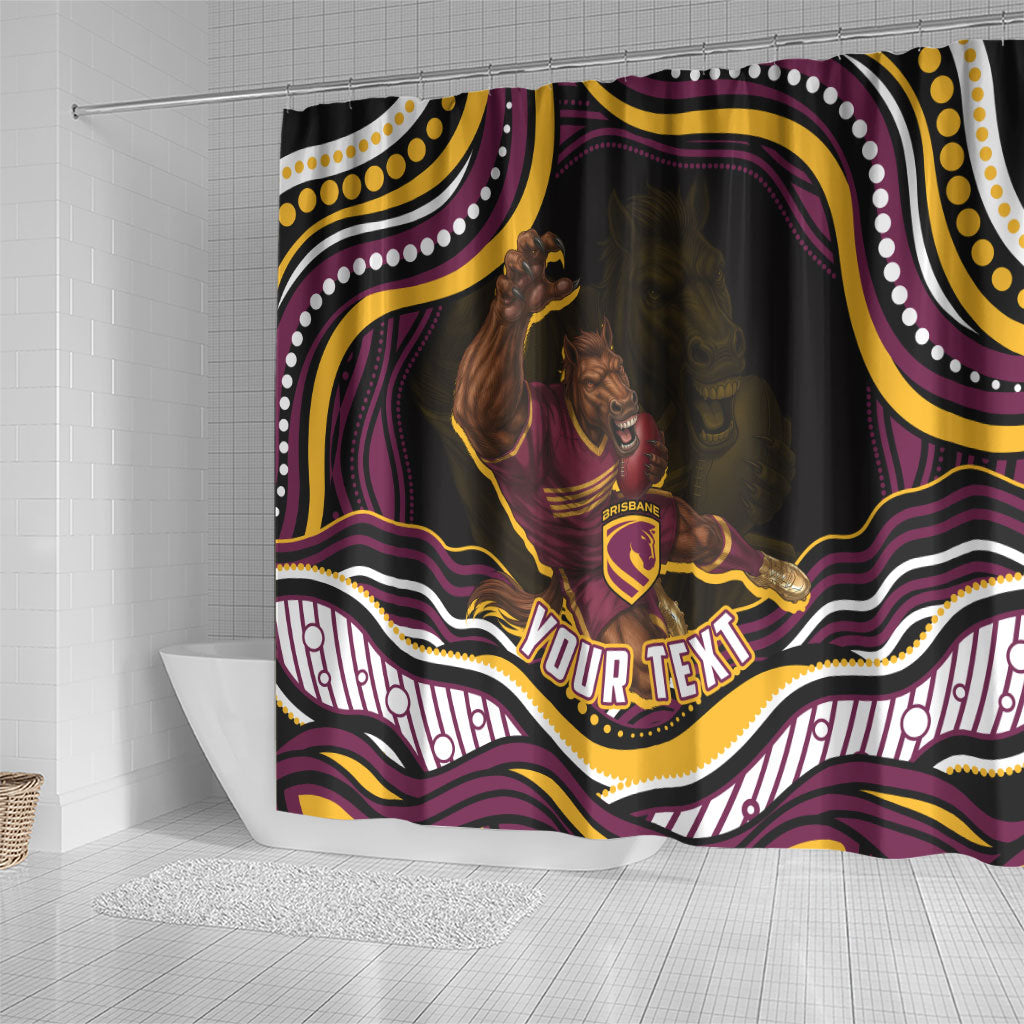 Personalized Brisbane Broncos Shower Curtain Aboriginal Dot Art - Dreamtime Rugby Mascot