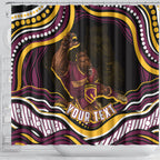 Personalized Brisbane Broncos Shower Curtain Aboriginal Dot Art - Dreamtime Rugby Mascot