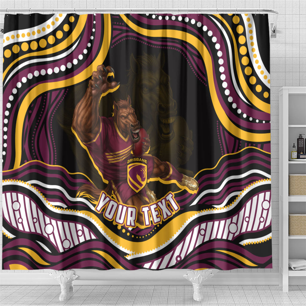 Personalized Brisbane Broncos Shower Curtain Aboriginal Dot Art - Dreamtime Rugby Mascot