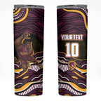 Personalized Brisbane Broncos Skinny Tumbler Aboriginal Dot Art - Dreamtime Rugby Mascot