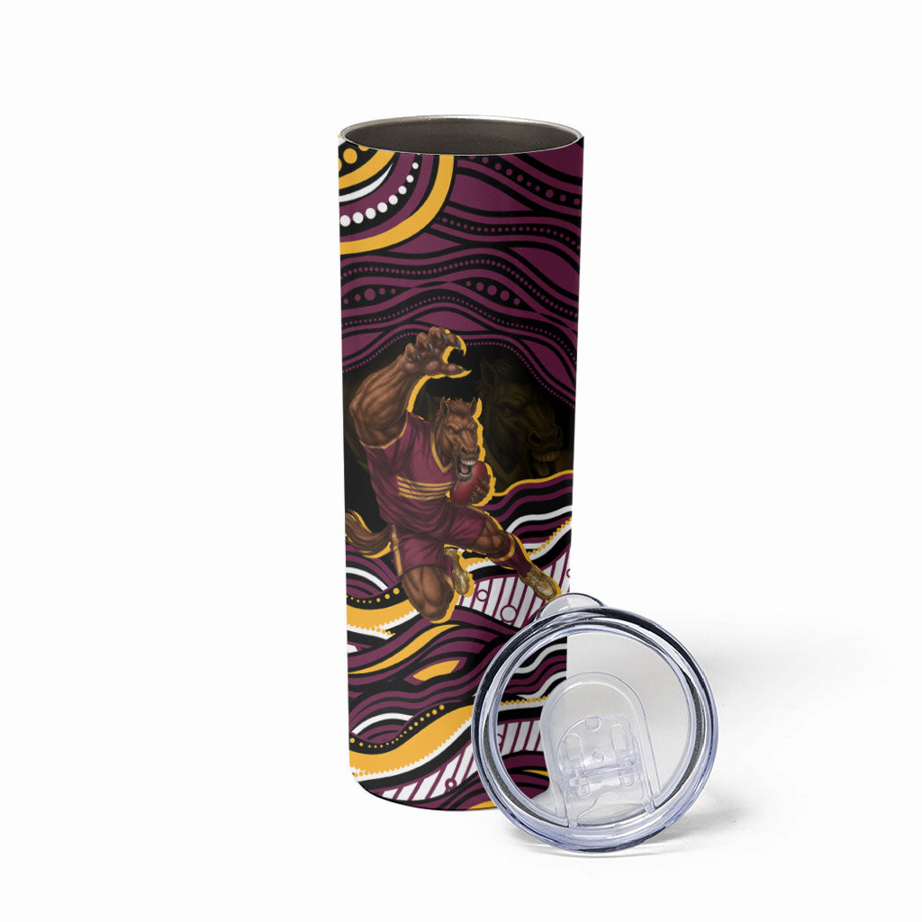 Personalized Brisbane Broncos Skinny Tumbler Aboriginal Dot Art - Dreamtime Rugby Mascot