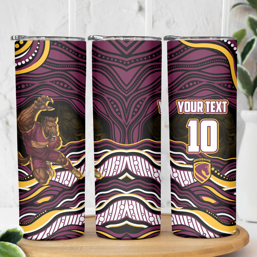 Personalized Brisbane Broncos Skinny Tumbler Aboriginal Dot Art - Dreamtime Rugby Mascot