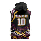 Personalized Brisbane Broncos Sleeveless Hoodie Aboriginal Dot Art - Dreamtime Rugby Mascot