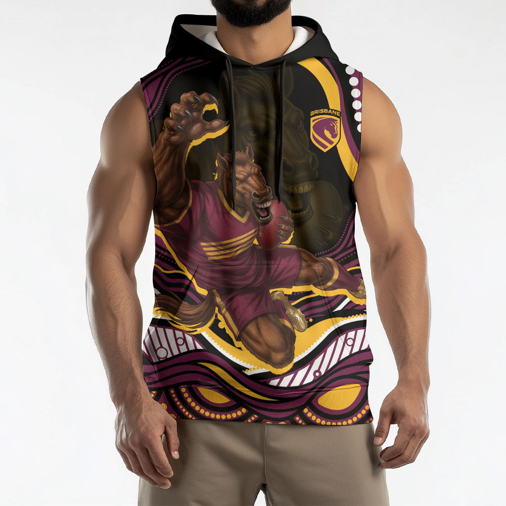 Personalized Brisbane Broncos Sleeveless Hoodie Aboriginal Dot Art - Dreamtime Rugby Mascot