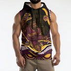 Personalized Brisbane Broncos Sleeveless Hoodie Aboriginal Dot Art - Dreamtime Rugby Mascot
