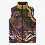 Personalized Brisbane Broncos Sleeveless Puffer Jacket Aboriginal Dot Art - Dreamtime Rugby Mascot